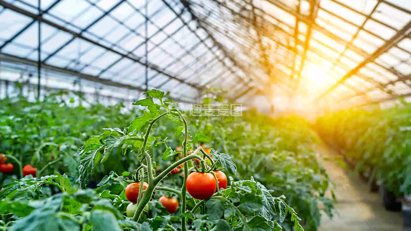 高清大图下载【趣麦麦图】阳光下温室大棚番茄种植