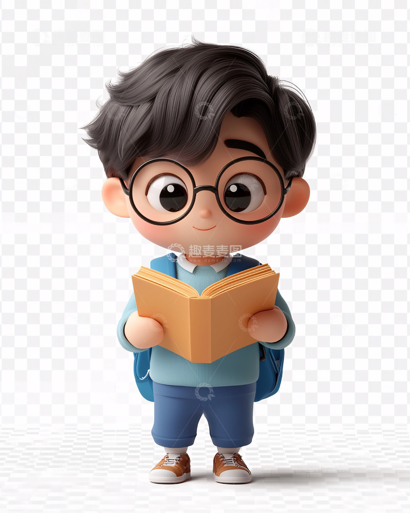 高清大图下载【趣麦麦图】可爱卡通小学生读书