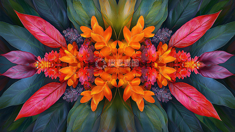 高清大图下载【趣麦麦图】对称花卉叶片图案