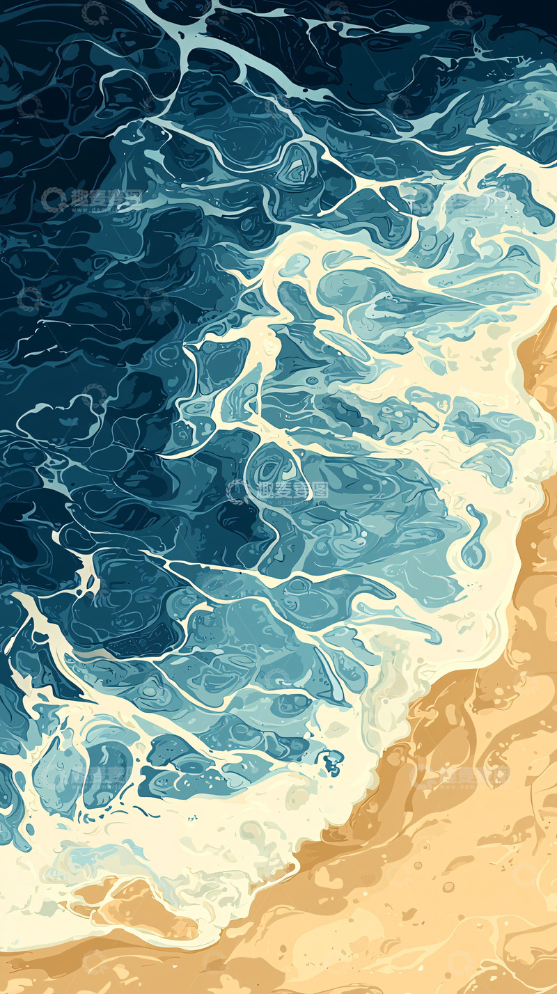 高清大图下载【趣麦麦图】海浪拍打沙滩的抽象画