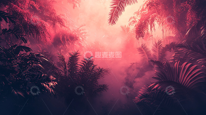 高清大图下载【趣麦麦图】红雾缭绕的热带雨林