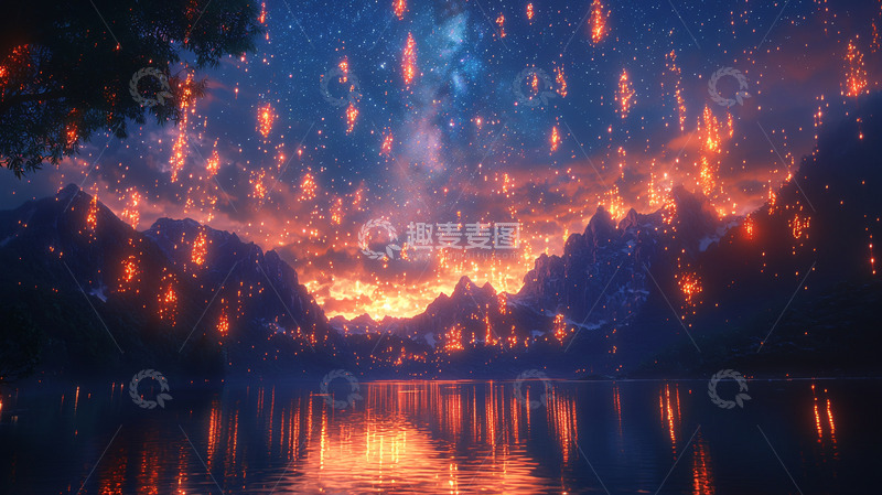 高清大图下载【趣麦麦图】梦幻星空山谷夜景