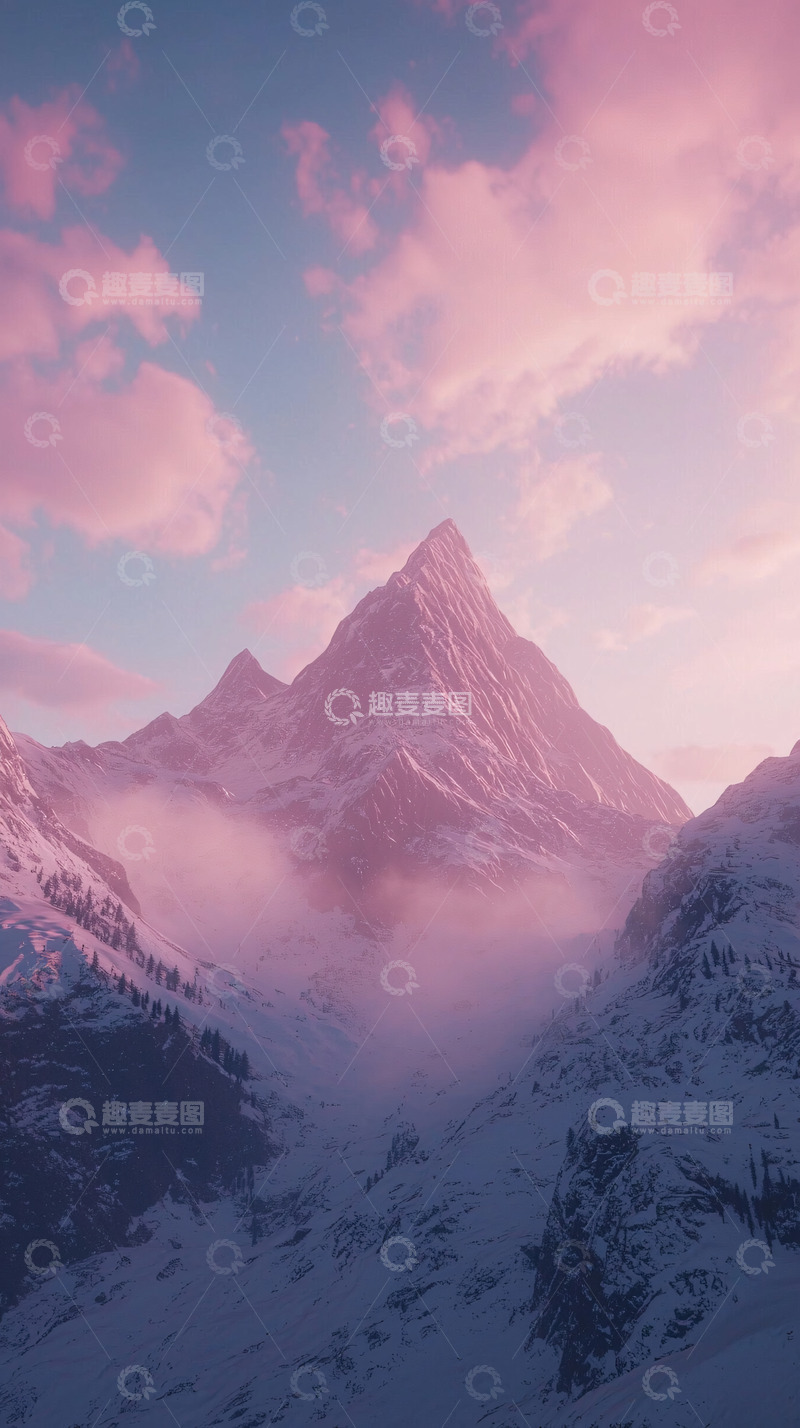 高清大图下载【趣麦麦图】粉色雪山日出