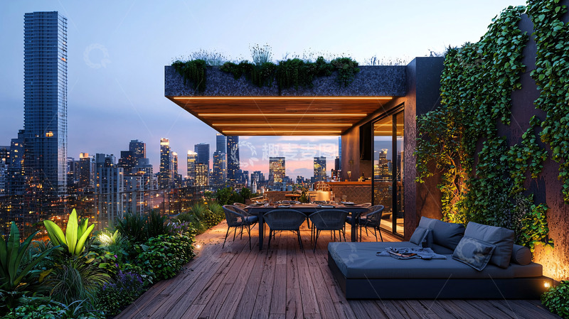高清大图下载【趣麦麦图】都市夜景屋顶花园