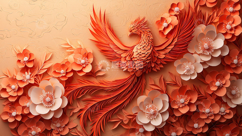 高清大图下载【趣麦麦图】精美剪纸凤凰花卉图案