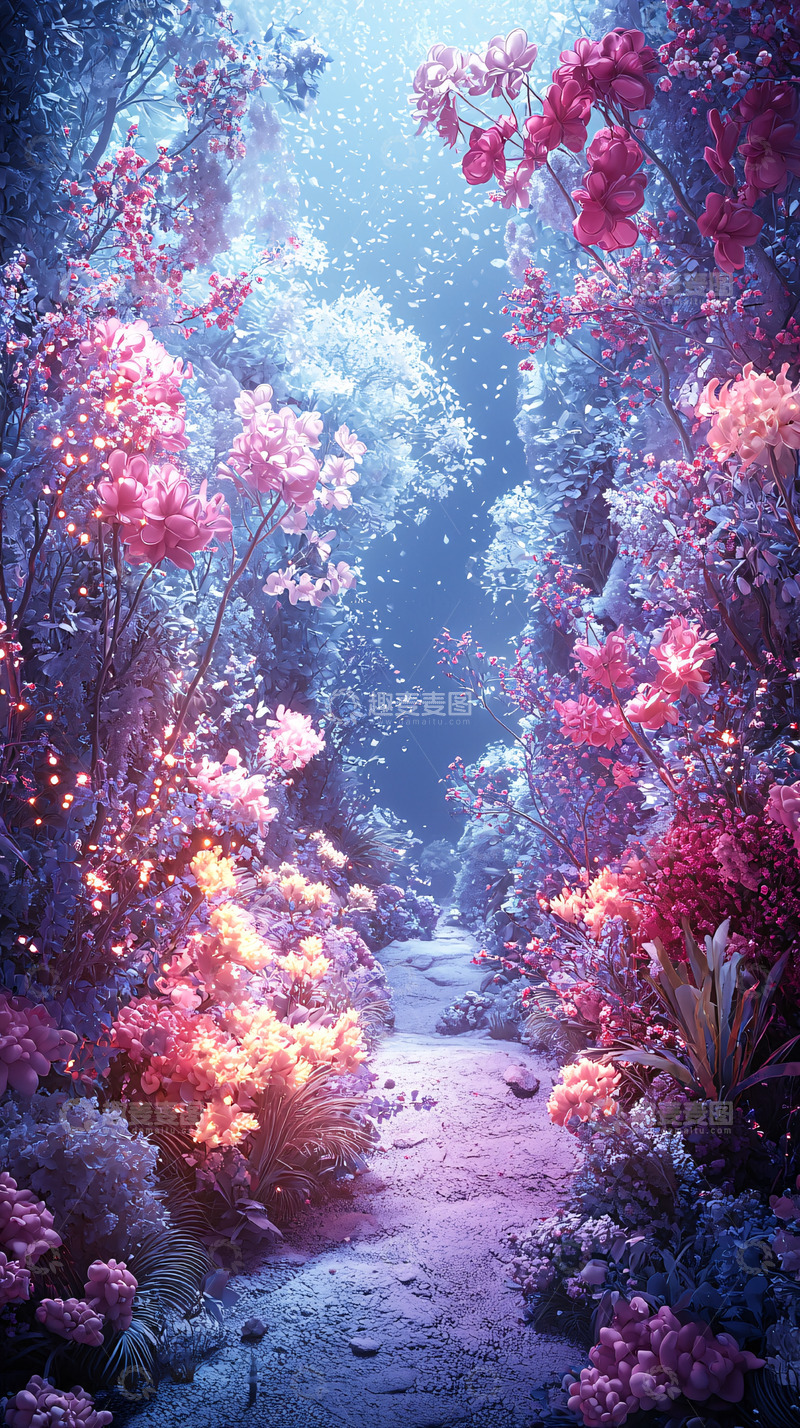 高清大图下载【趣麦麦图】梦幻粉色花海小路