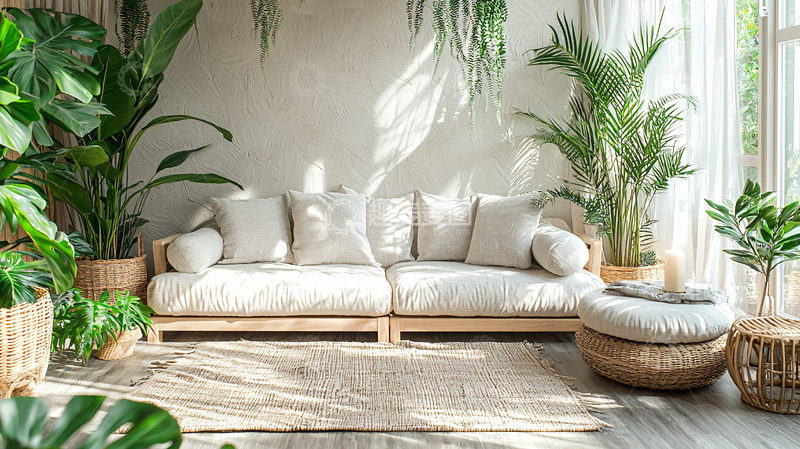 高清大图下载【趣麦麦图】北欧风植物环绕的客厅
