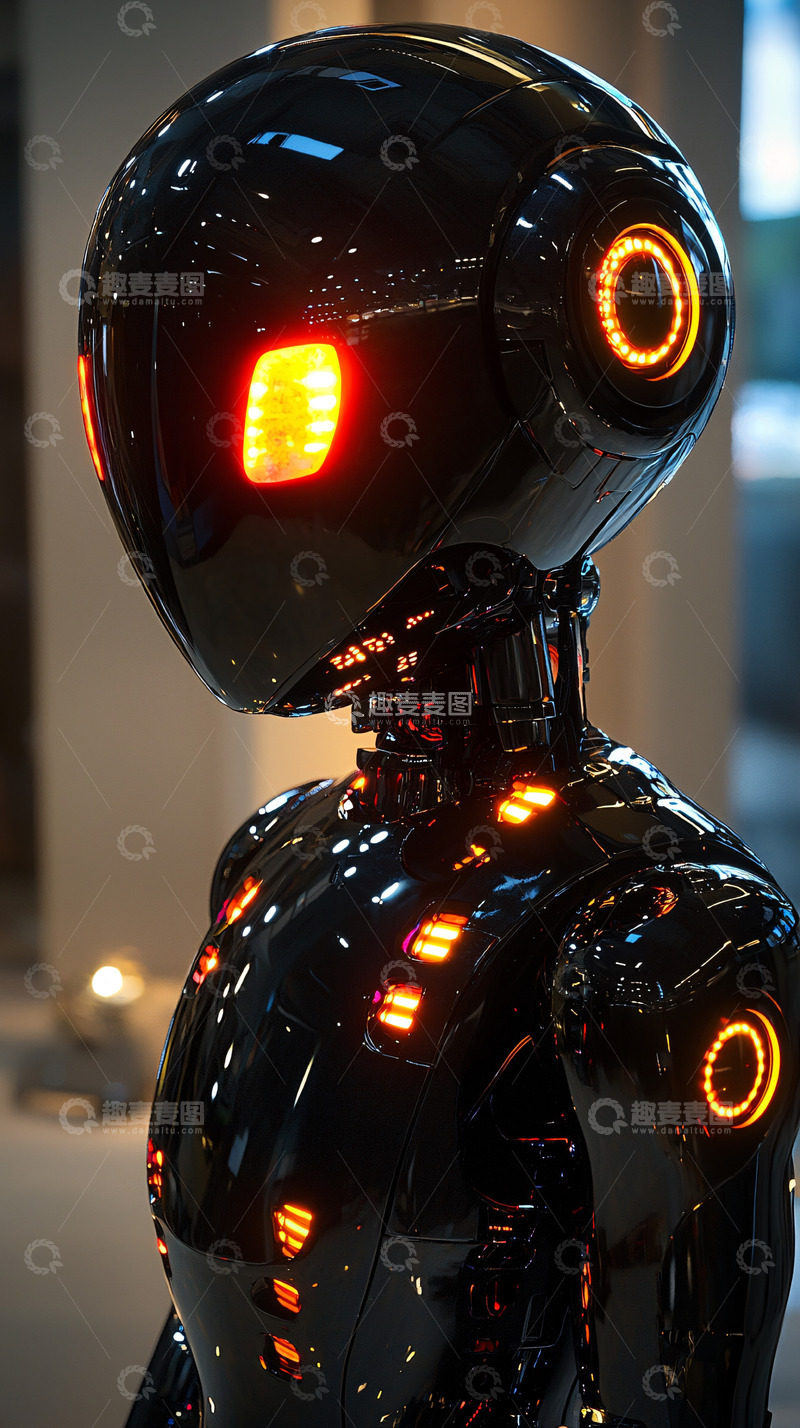 高清大图下载【趣麦麦图】黑亮机器人头部特写