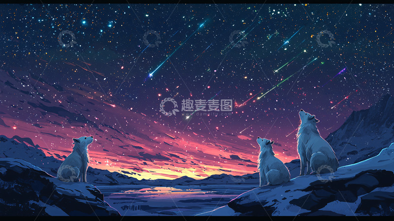 高清大图下载【趣麦麦图】星空下的狼群