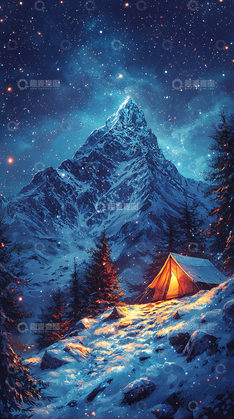 高清大图下载【趣麦麦图】雪山下的温暖帐篷