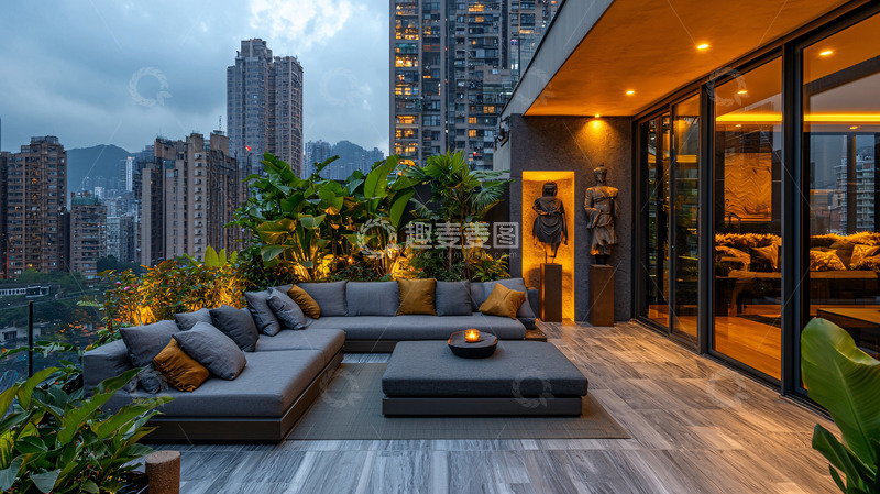 高清大图下载【趣麦麦图】高层住宅露台夜景