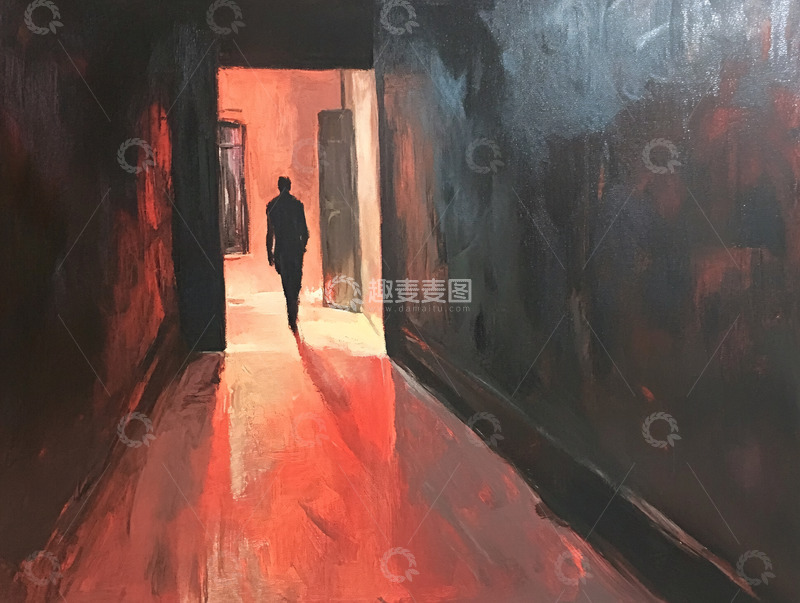 高清大图下载【趣麦麦图】暗红走廊尽头一人影