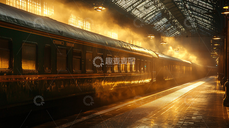 高清大图下载【趣麦麦图】蒸汽火车站台夜景