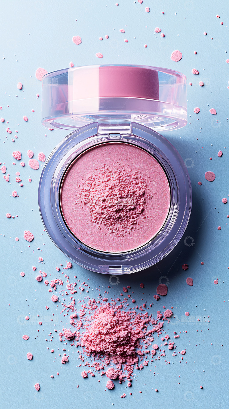 高清大图下载【趣麦麦图】粉色腮红洒落蓝色背景