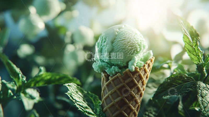 高清大图下载【趣麦麦图】薄荷冰淇淋蛋筒