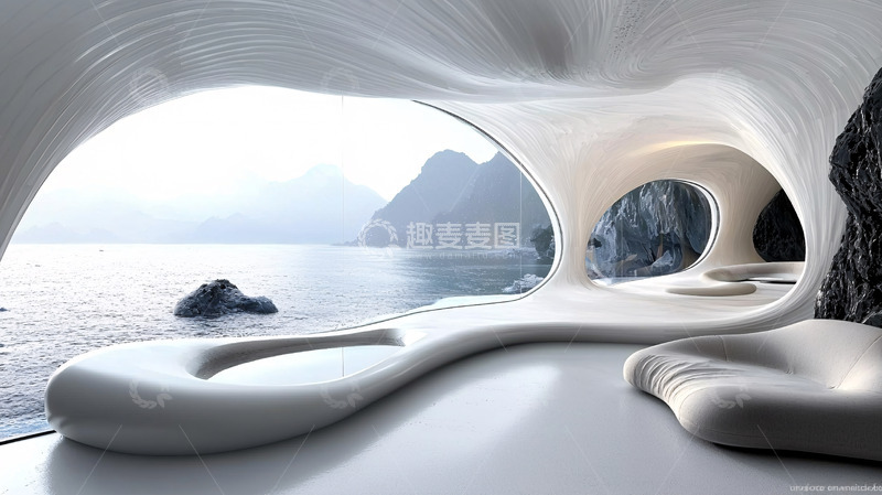 高清大图下载【趣麦麦图】极简主义海景洞穴建筑