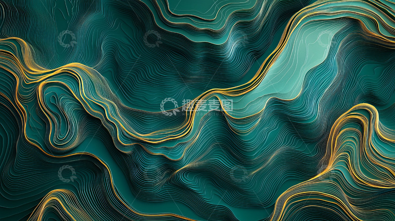 高清大图下载【趣麦麦图】抽象绿色金色纹理背景