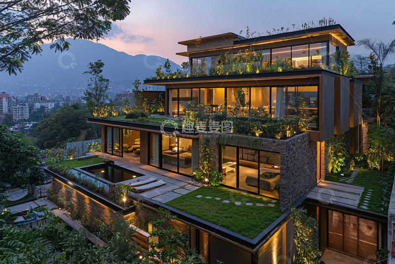 高清大图下载【趣麦麦图】山顶别墅夜景