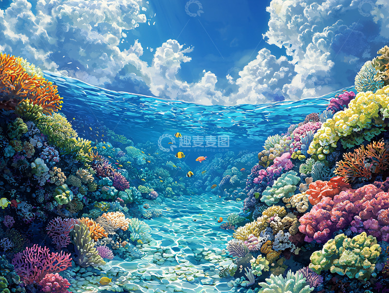 高清大图下载【趣麦麦图】海面珊瑚礁梦幻场景