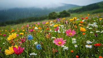 雨后山坡上的野花