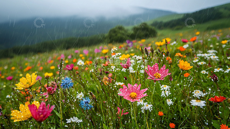 高清大图下载【趣麦麦图】雨后山坡上的野花