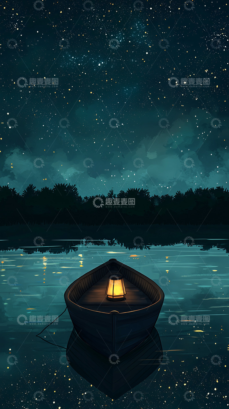高清大图下载【趣麦麦图】星空下的小船