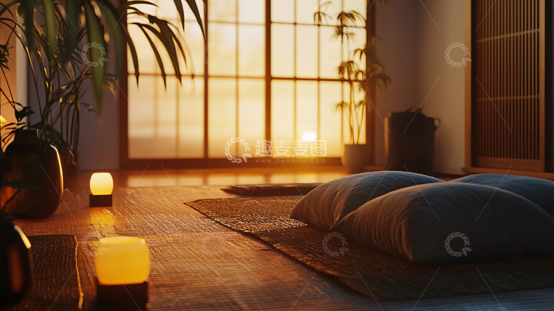 高清大图下载【趣麦麦图】日式房间夕阳景色