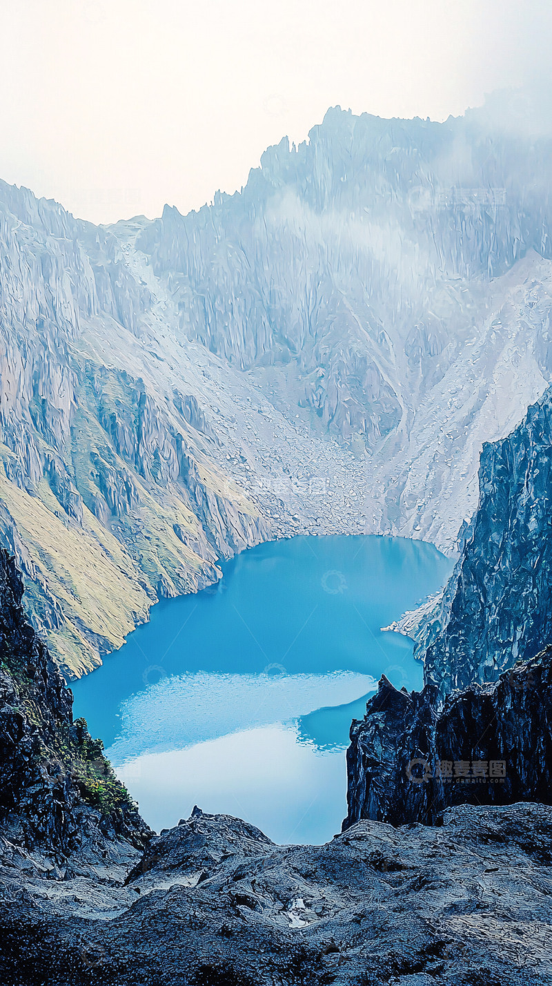 高清大图下载【趣麦麦图】山峰环绕的碧蓝湖泊