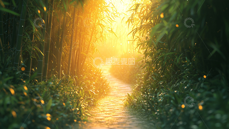 高清大图下载【趣麦麦图】阳光洒满竹林小路
