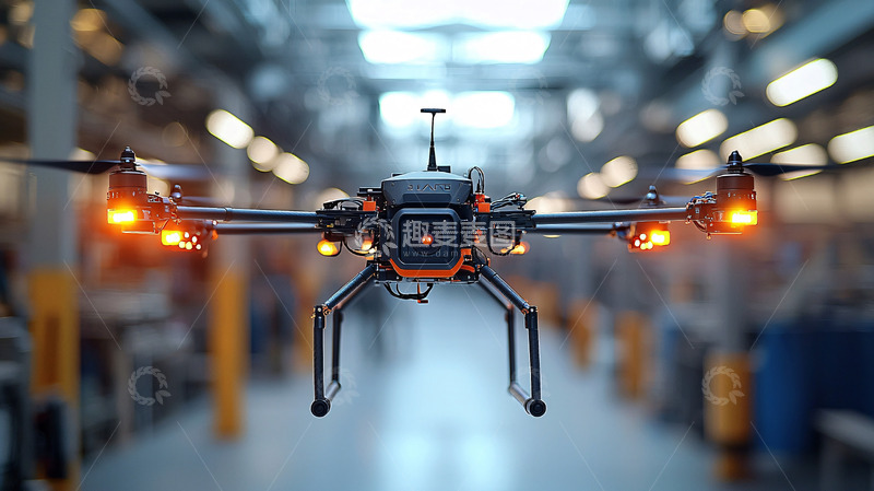高清大图下载【趣麦麦图】工业厂房内飞行无人机