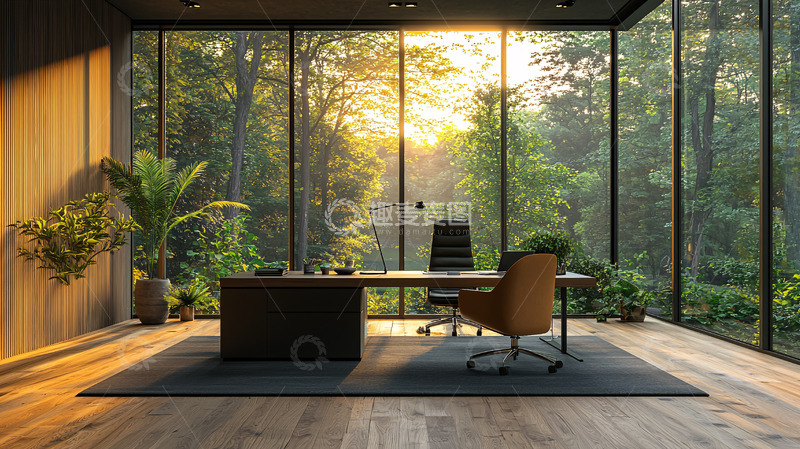 高清大图下载【趣麦麦图】明亮森林景观办公室