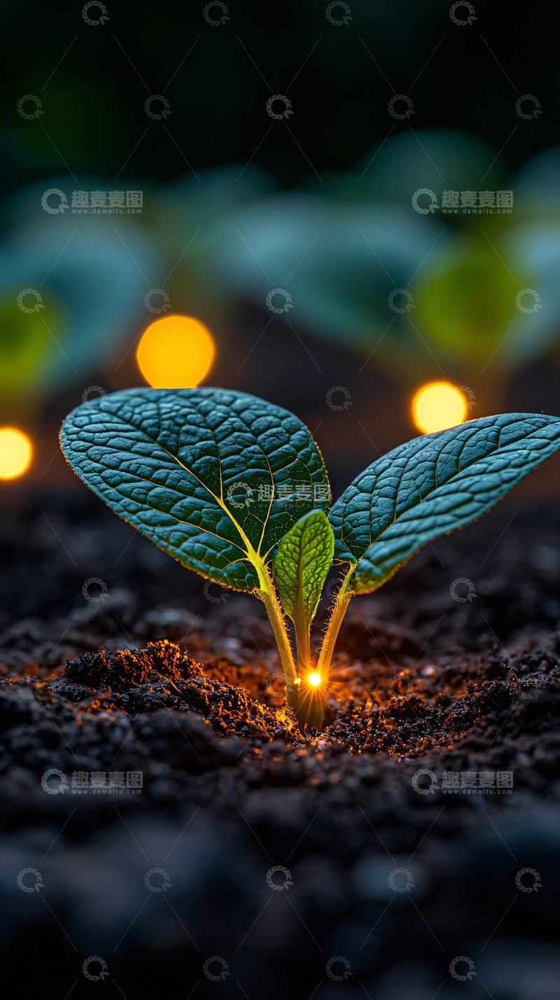 高清大图下载【趣麦麦图】黑暗中发光的幼苗