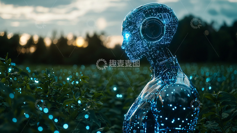 高清大图下载【趣麦麦图】未来科技感机器人置身田野