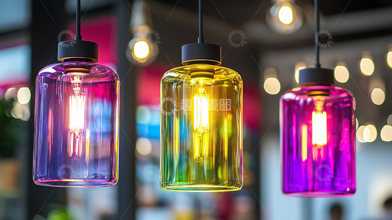 高清大图下载【趣麦麦图】彩色玻璃瓶吊灯