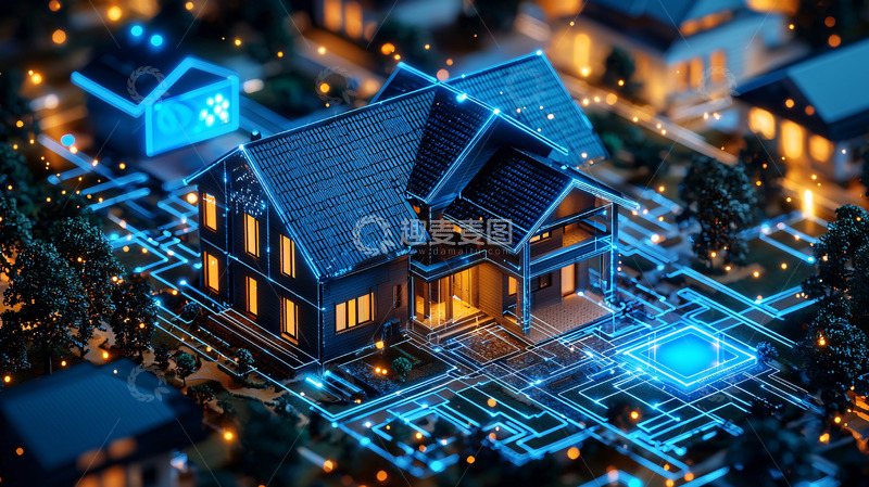 高清大图下载【趣麦麦图】夜幕下的智能家居社区
