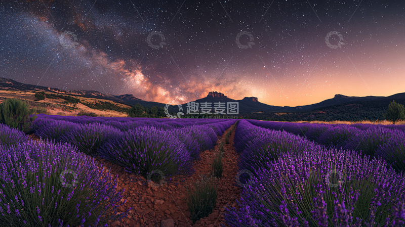 高清大图下载【趣麦麦图】星空下的薰衣草田