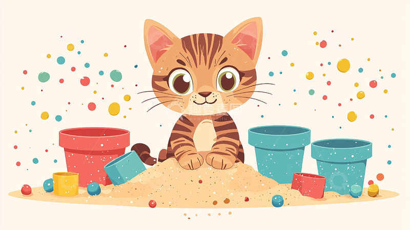 高清大图下载【趣麦麦图】可爱猫咪玩沙子