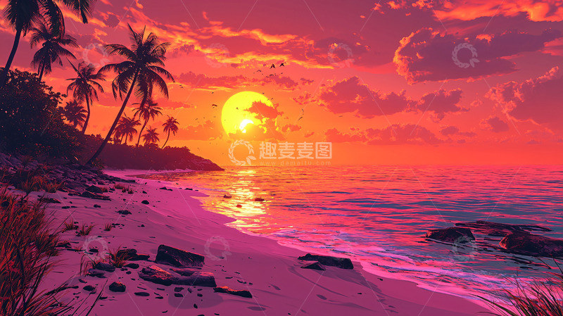 高清大图下载【趣麦麦图】热带海滩日落