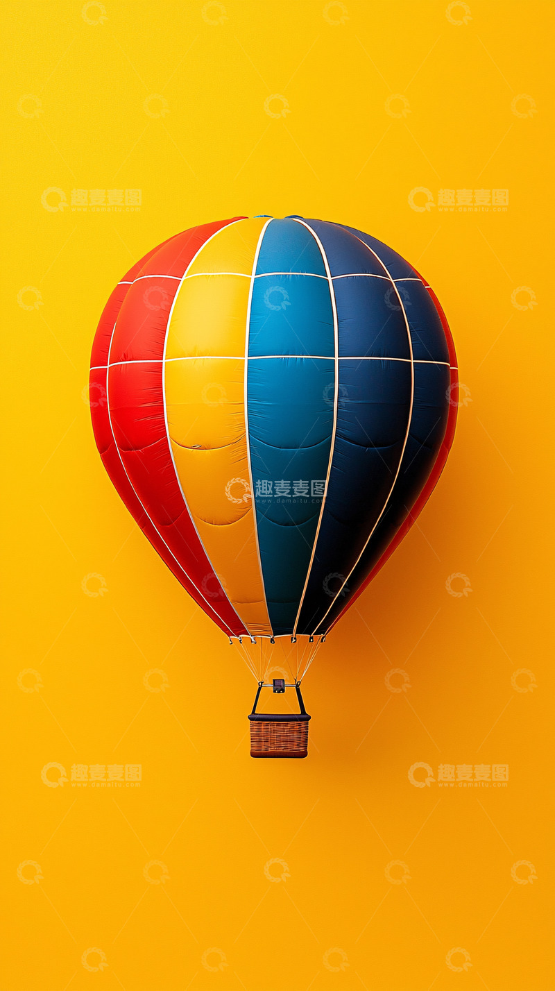 高清大图下载【趣麦麦图】彩色热气球在黄色背景上