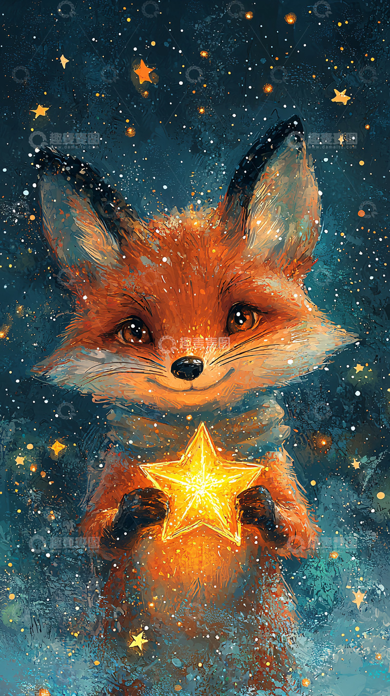 高清大图下载【趣麦麦图】可爱小狐狸手捧星星
