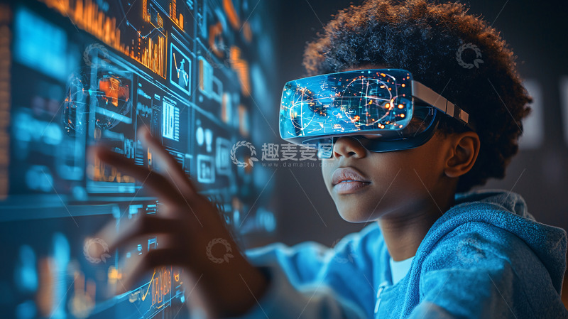 高清大图下载【趣麦麦图】儿童戴VR眼镜体验虚拟现实