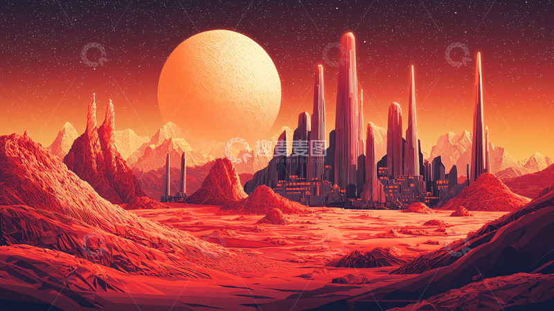 高清大图下载【趣麦麦图】红色星球上的未来城市