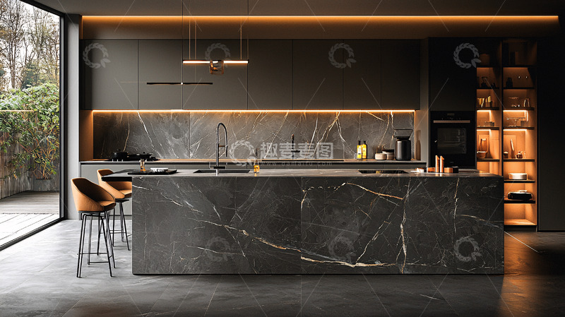 高清大图下载【趣麦麦图】现代简约的黑色厨房