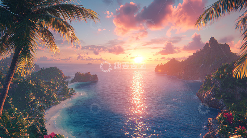 高清大图下载【趣麦麦图】热带海滩落日美景