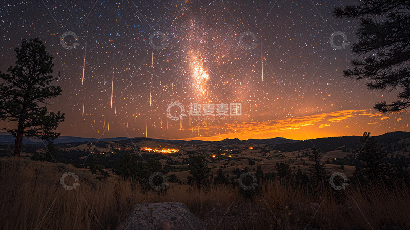 高清大图下载【趣麦麦图】夜空流星雨银河景观