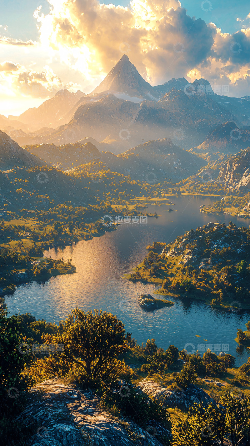 高清大图下载【趣麦麦图】山河日出湖泊景色