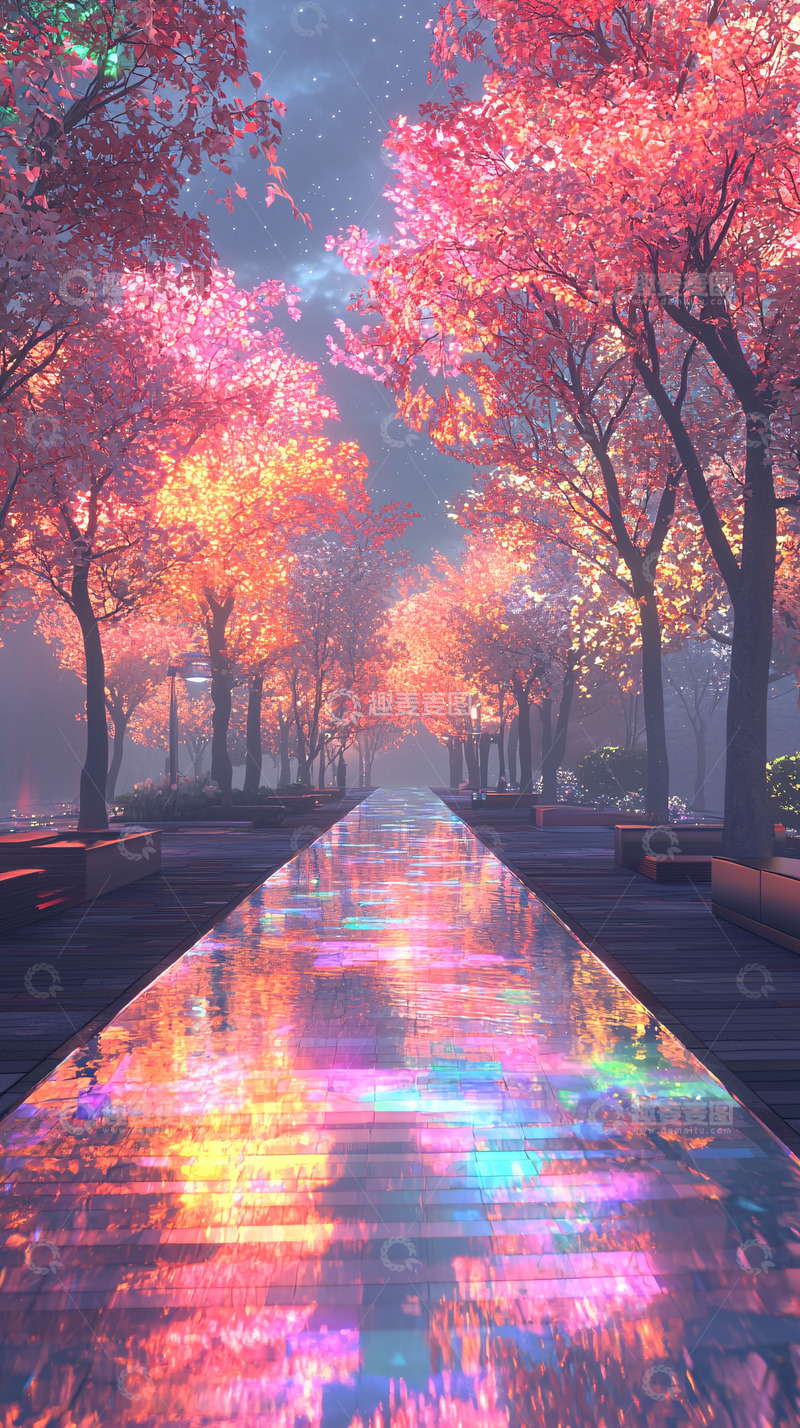 高清大图下载【趣麦麦图】梦幻粉色树林小路