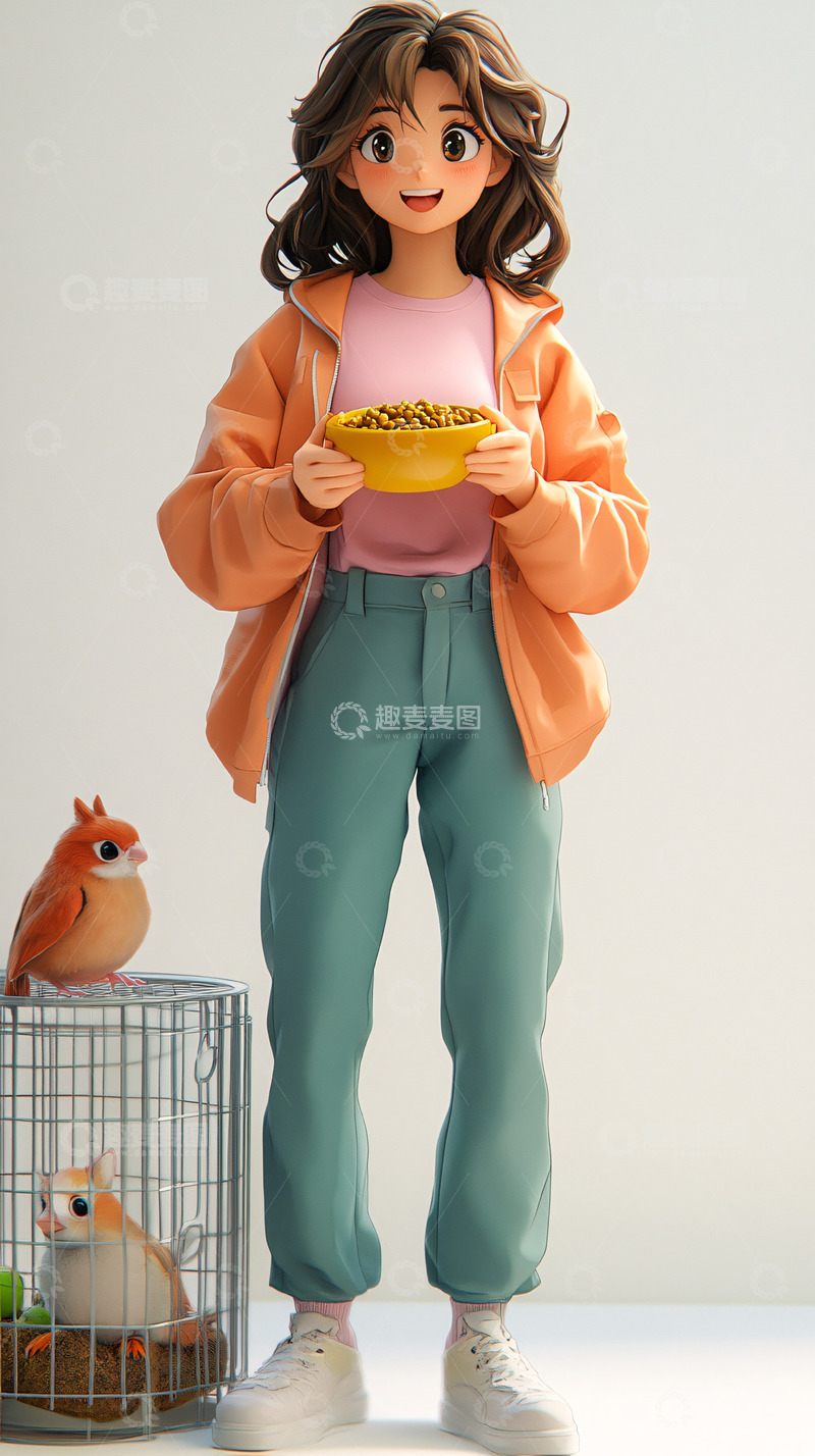 高清大图下载【趣麦麦图】拿着宠物粮食的女孩