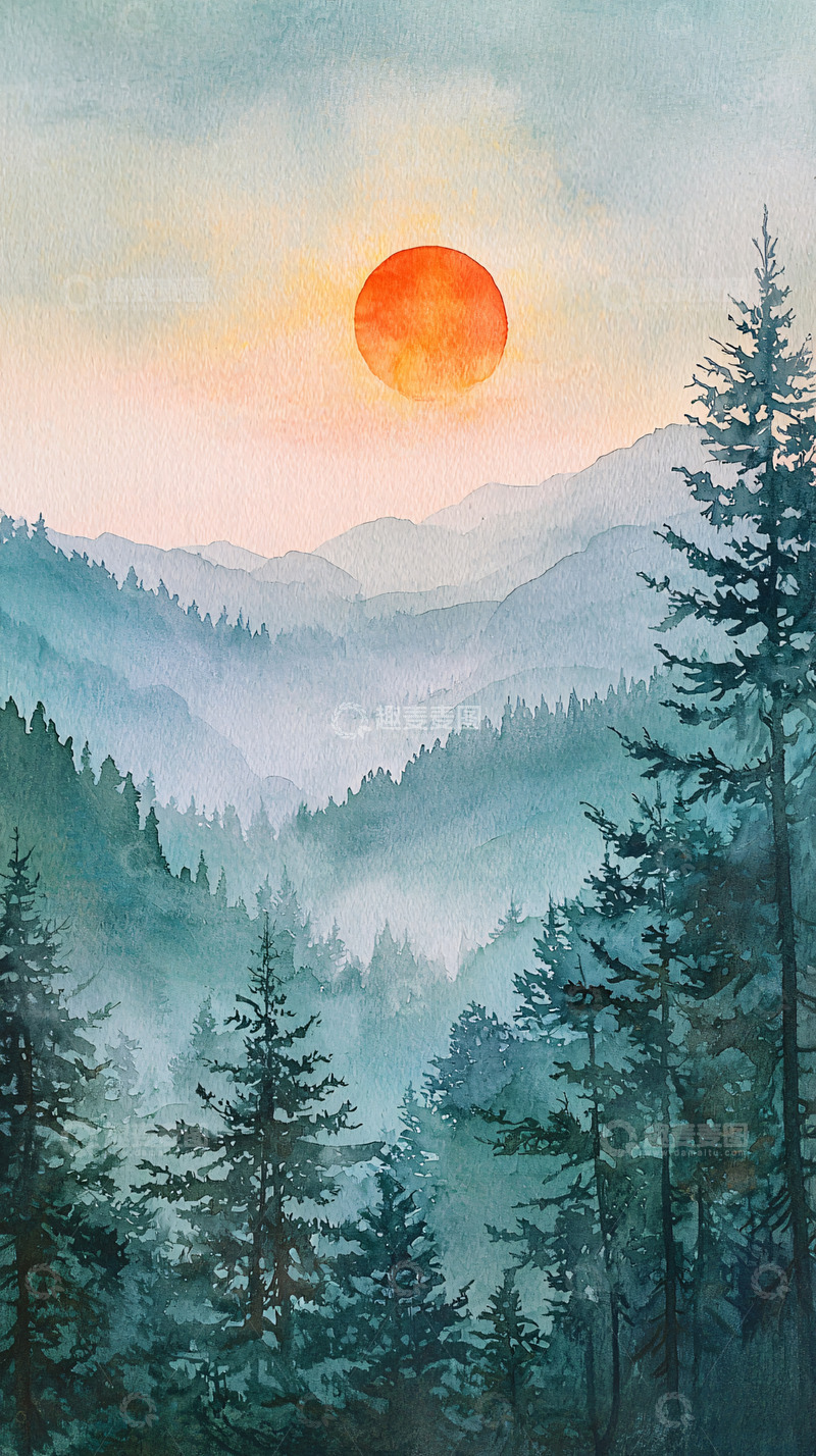 高清大图下载【趣麦麦图】水彩山景