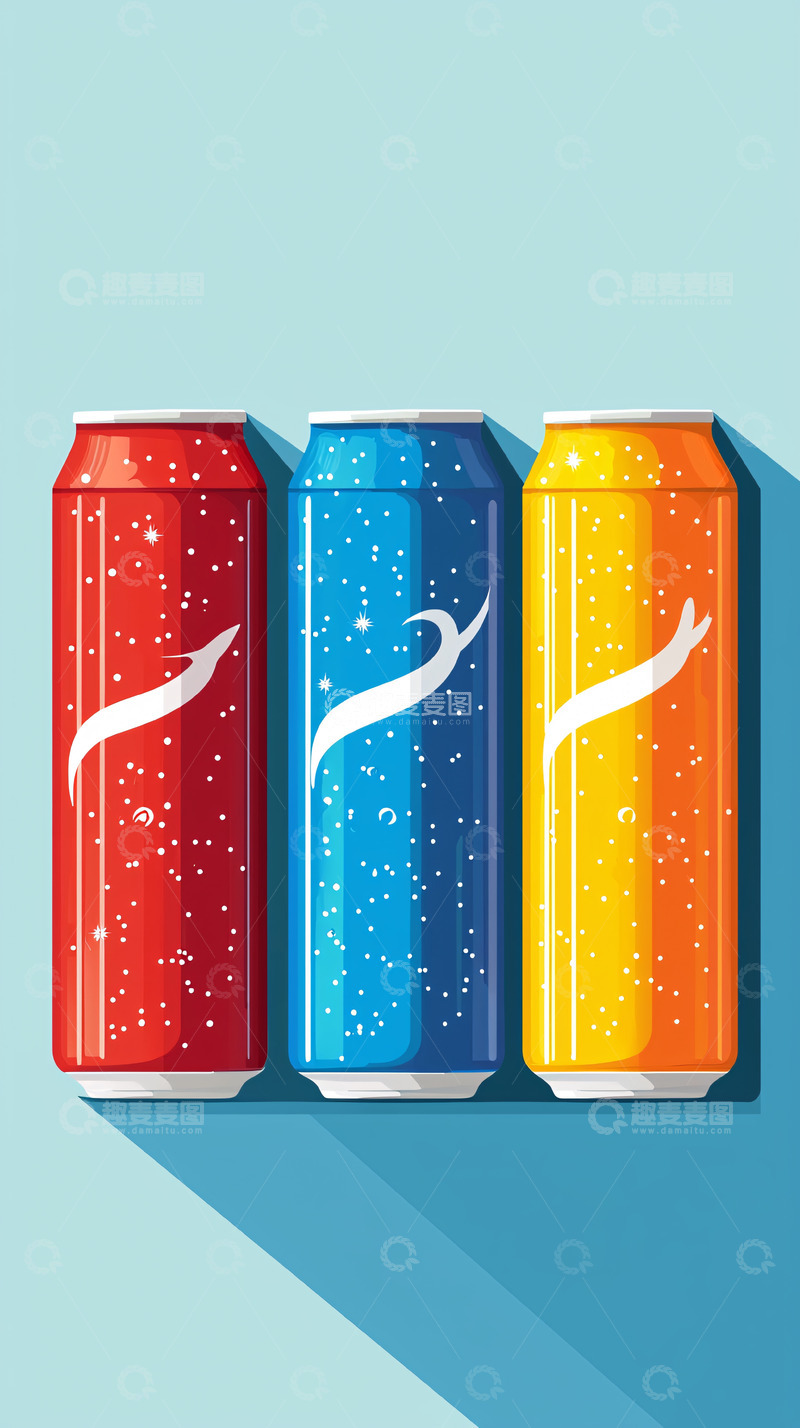 三罐不同颜色碳酸饮料